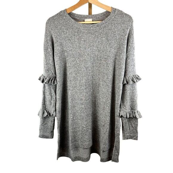Anthropologie Postmark Long-Sleeve Grey Crewneck Sweater w/ Ruffles Sz S EUC - Picture 1 of 9